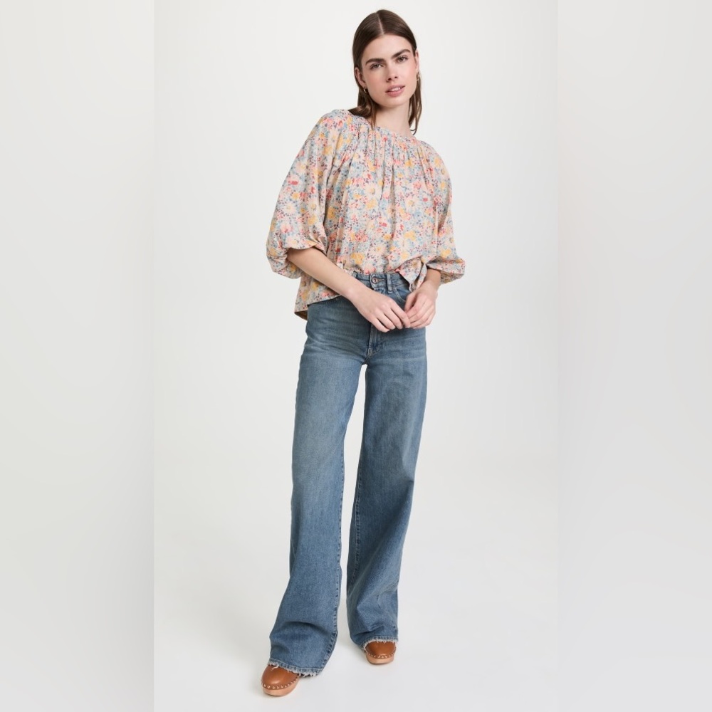 NWT The Great Womens The Patio Puff Sleeve Spring Bloom Floral Top Blouse